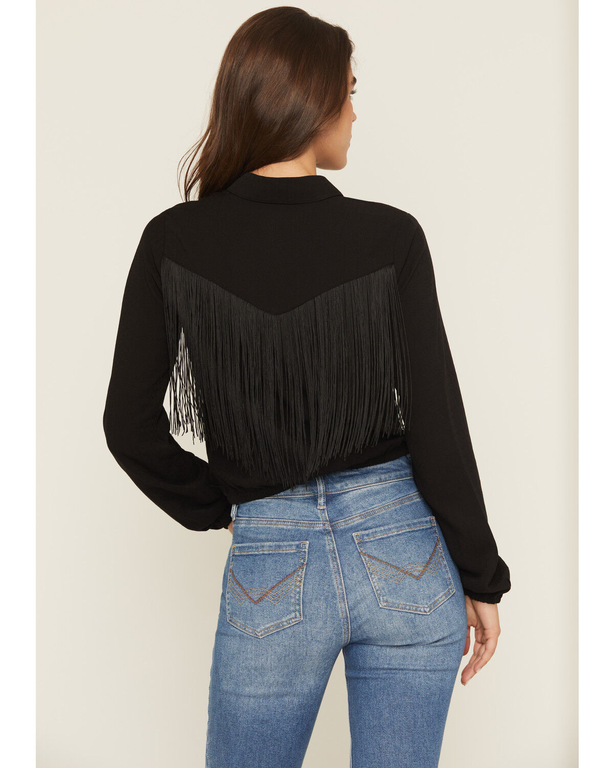 Image #4 - Idyllwind Women's Richfield Fringe Long Sleeve Snap Western Shirt, Black, hi-res
