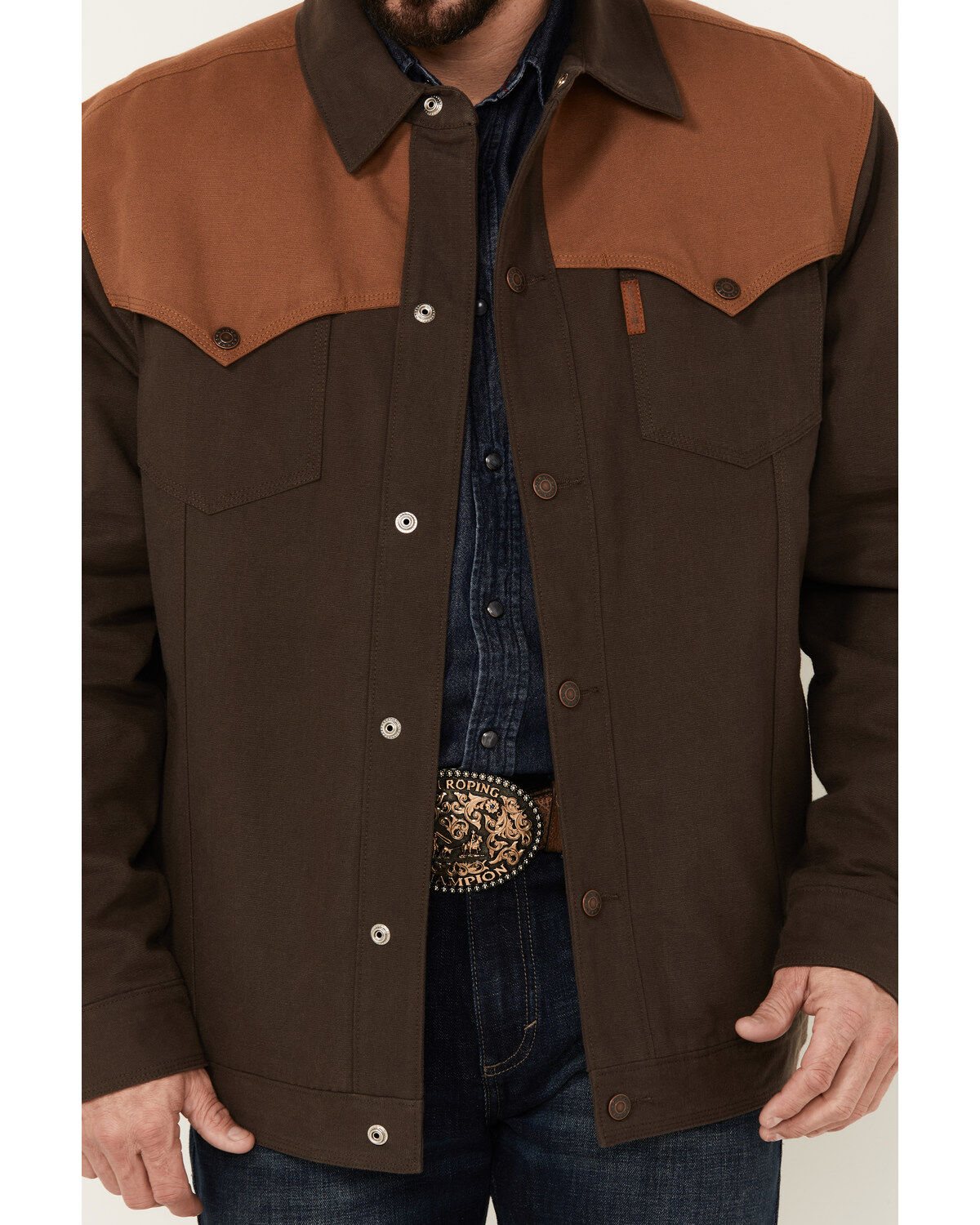 Image #3 - Cinch Men's Color Block Canvas Jacket, Brown, hi-res