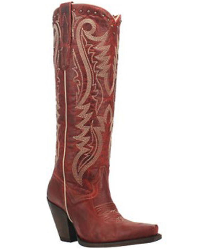 Dan Post Women's Red Marika Fancy Studded Leather Fashion Tall Boot - Snip Toe, Red, hi-res
