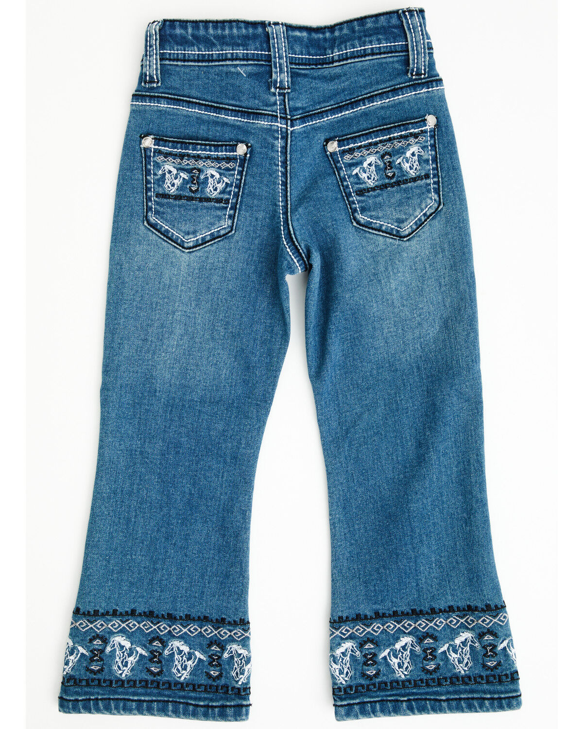 Image #4 - Cowgirl Hardware Toddler Girls' Medium Wash Running Horse Embroidered Bootcut Stretch Denim Jeans, Medium Wash, hi-res