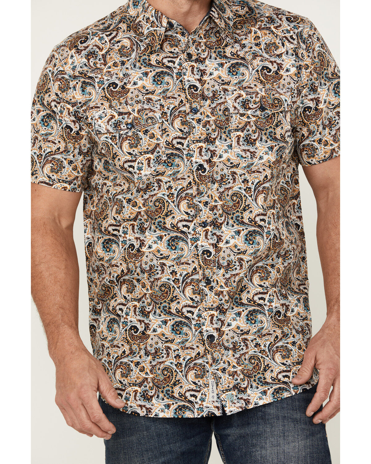 Product Name:  Moonshine Spirit Men's Sicilly Paisley Print Short Sleeve Snap Western Shirt