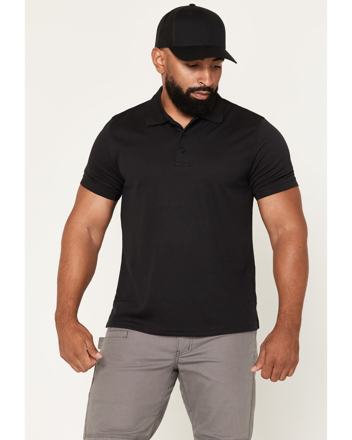 Image #1 - Strauss Men's Solid Short Sleeve Button-Down Performance Polo Shirt, Black, hi-res