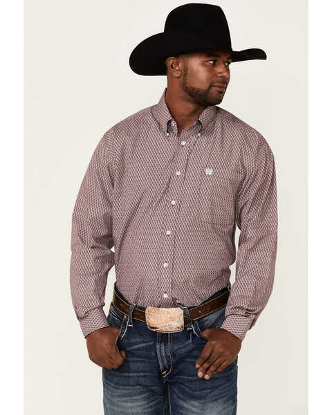 Cinch Men's Purple Diamond Geo Print Long Sleeve Button-Down Western Shirt , Purple, hi-res
