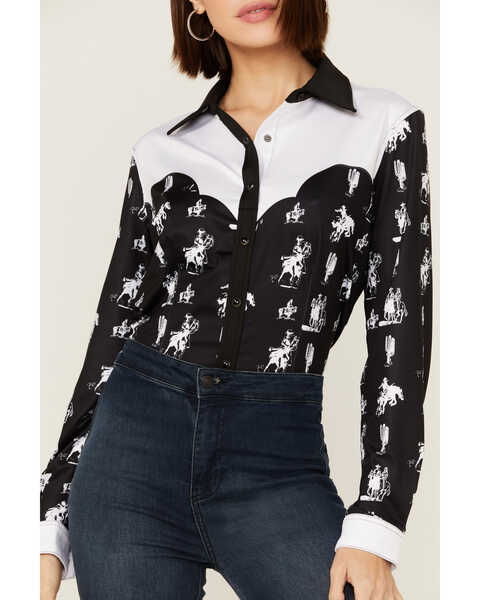 Ranch Dress'n Women's Buckaroo Black Print Long Sleeve Snap Western Core Shirt , Black, hi-res