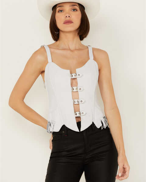 Image #2 - Understated Leather Women's Finish Line Corset , White, hi-res