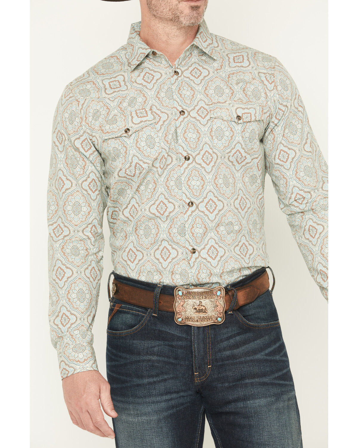 Image #3 - Gibson Trading Co Men's Garfunkle Medallion Print Long Sleeve Snap Stretch Western Shirt - Tall, Mint, hi-res