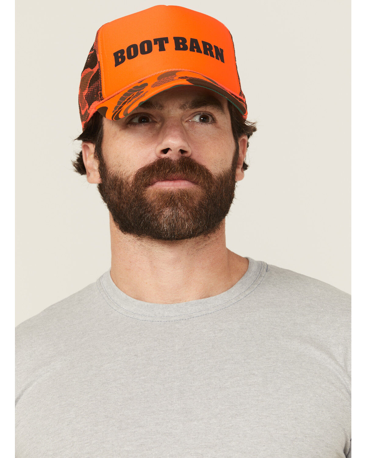 Image #1 - Boot Barn Camo Print Logo Ball Cap, Bright Orange, hi-res