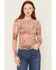 Image #1 - Trixxi Women's Bandana Print Long Sleeve Mesh Shirt, Rust Copper, hi-res