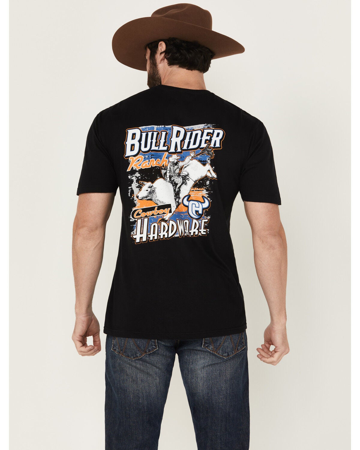 Cowboy Hardware Men's Boot Barn Exclusive Bull Rider Ranch Short Sleeve Graphic T-Shirt, Black, hi-res