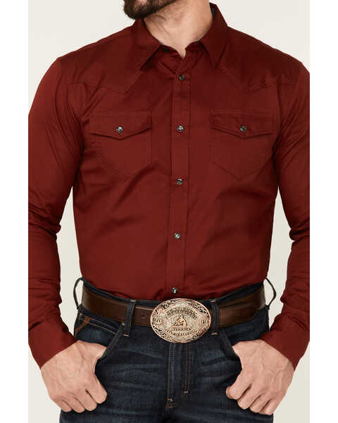 Cody James Men's Solid Treadstone Long Sleeve Snap Western Shirt , Dark Red