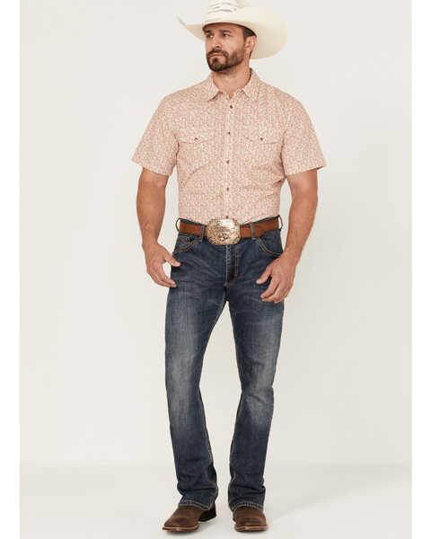 Gibson Men's Cereus Large Geo Print Short Sleeve Snap Western Shirt , Cream, hi-res