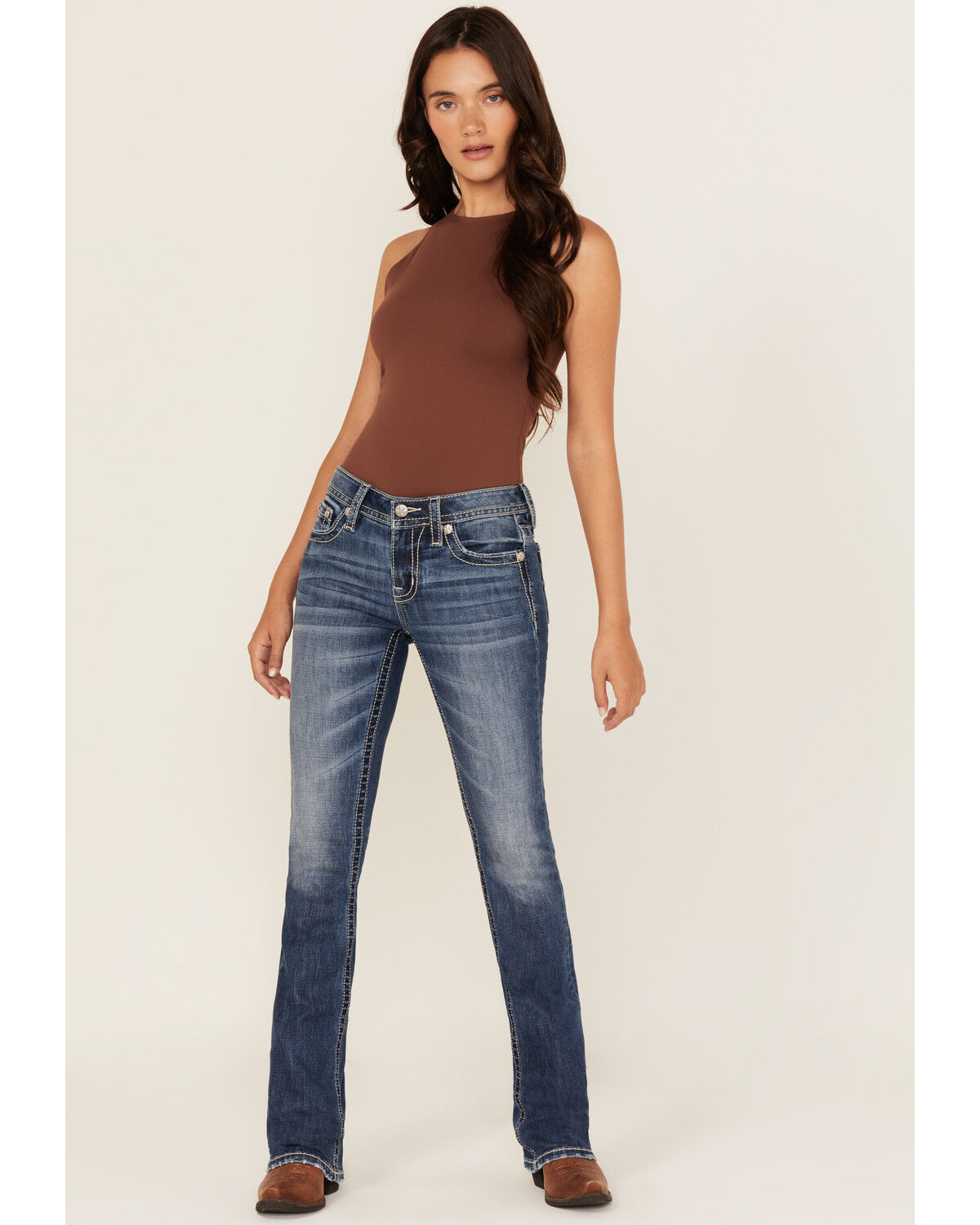 Product Name:  Miss Me Women's Medium Wash Mid Rise Bootcut Stretch Denim Jeans