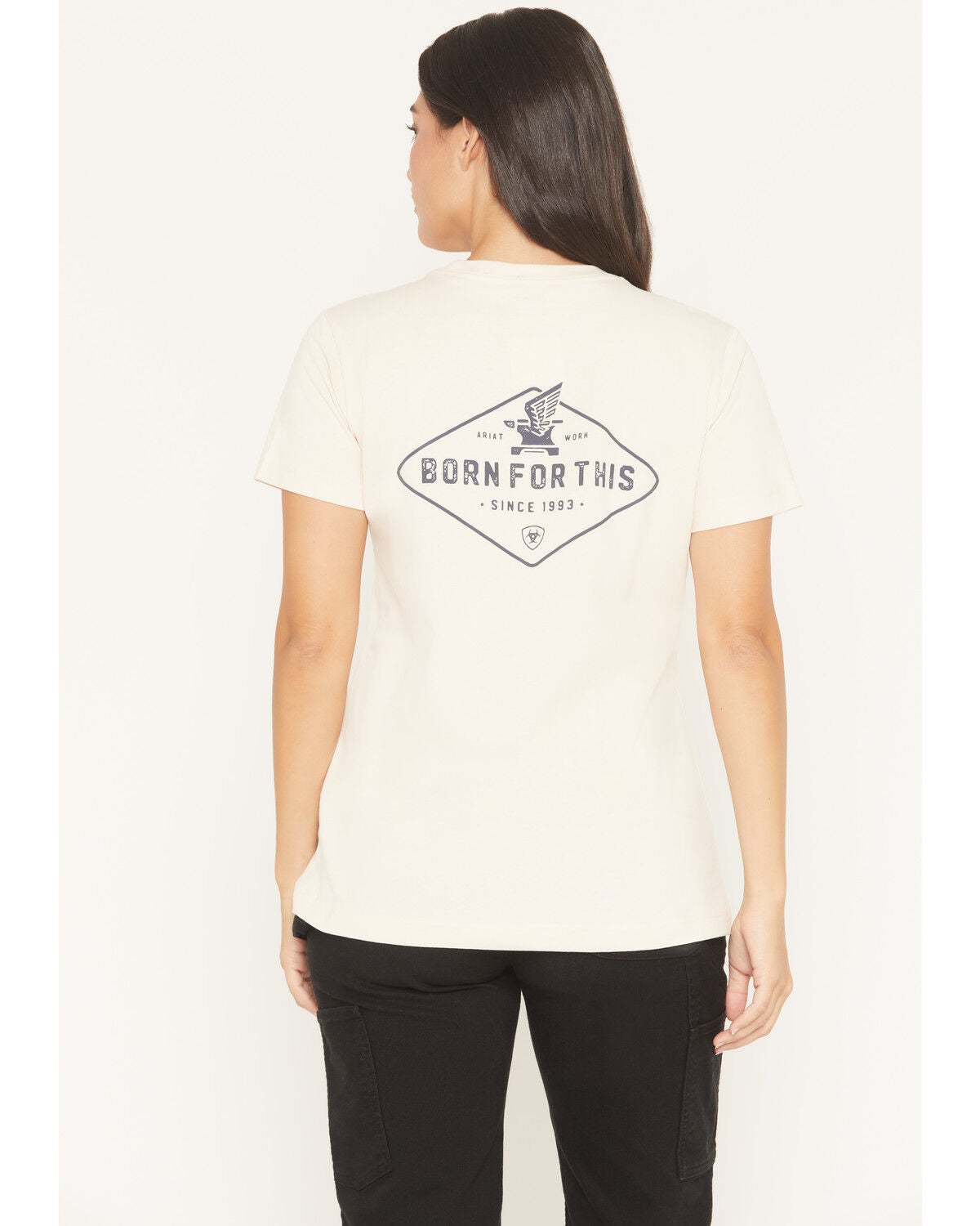Ariat Women's Rebar Cotton Strong Anvil Logo Short Sleeve Graphic Tee, Cream, hi-res