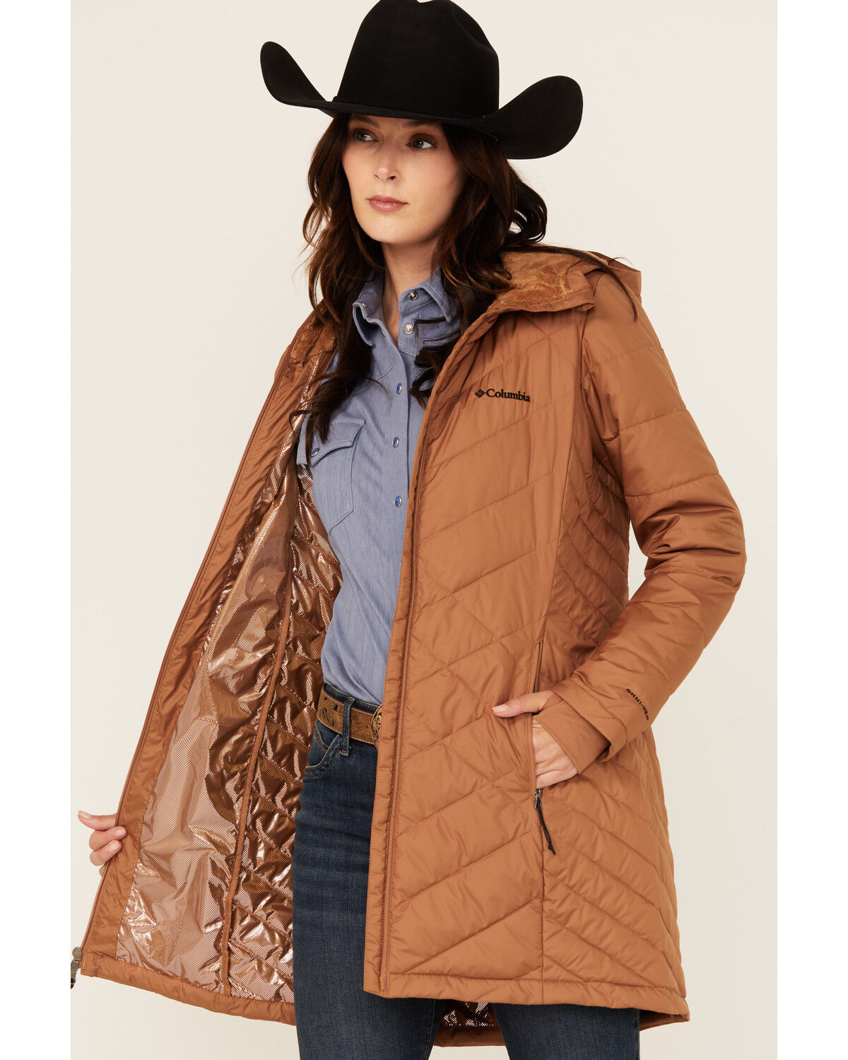 Image #2 - Columbia Women's Heavenly Long Hooded Coat, Camel, hi-res