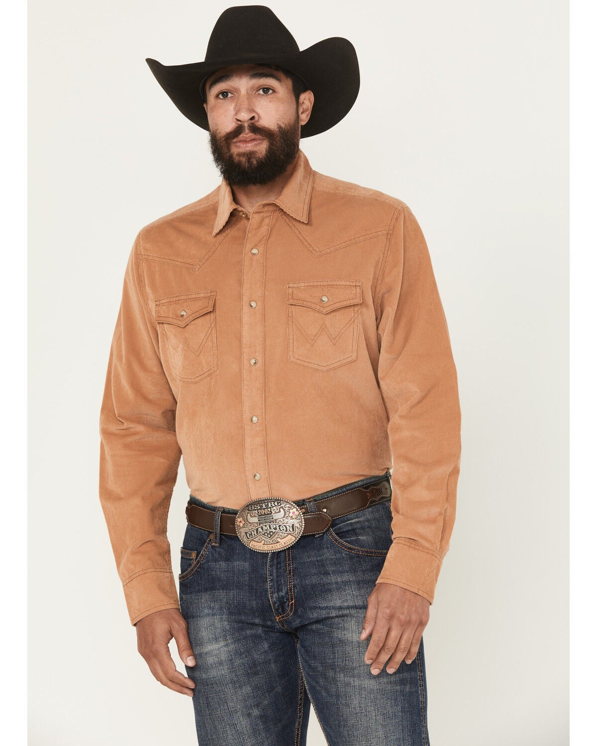 Wrangler Retro Men's Solid Corduroy Long Sleeve Snap Western Shirt, Tan, hi-res