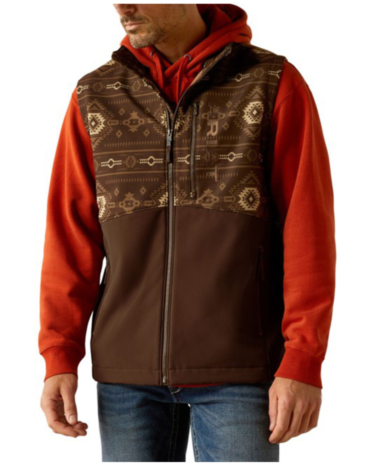 Image #1 - Ariat Men's Logan Southwestern Print Softshell Vest, Brown, hi-res