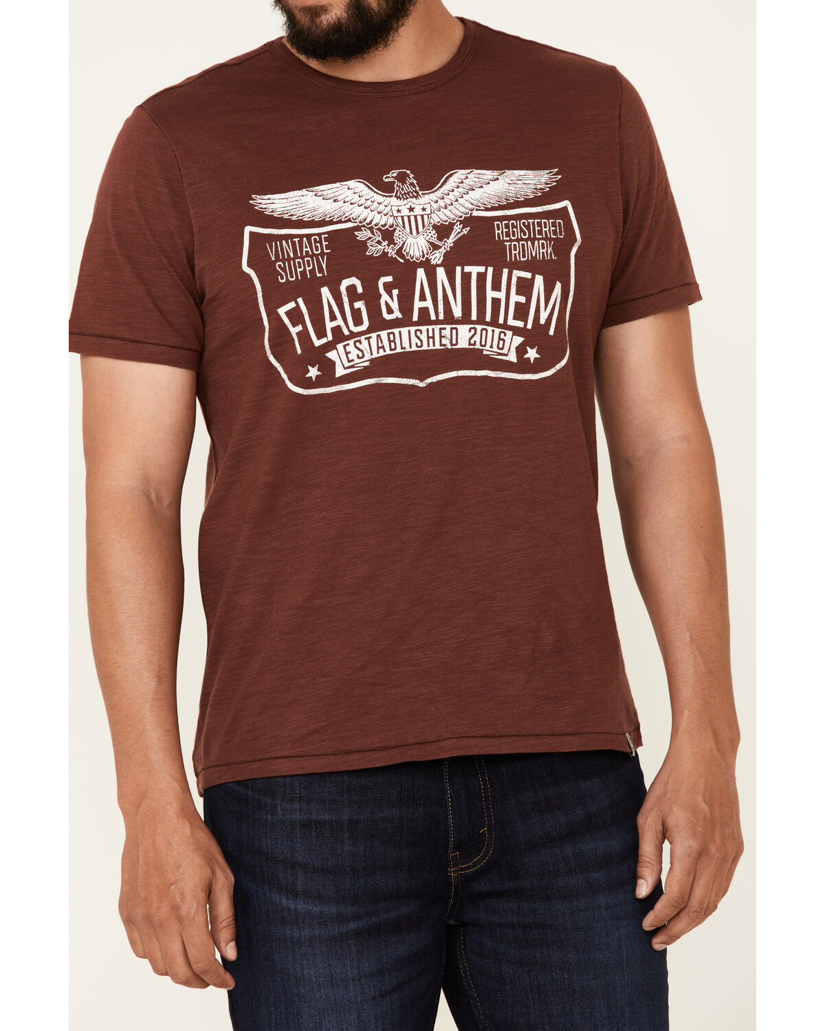 Image #3 - Flag & Anthem Men's Trademark Logo Burnout Short Sleeve T-Shirt, Maroon, hi-res