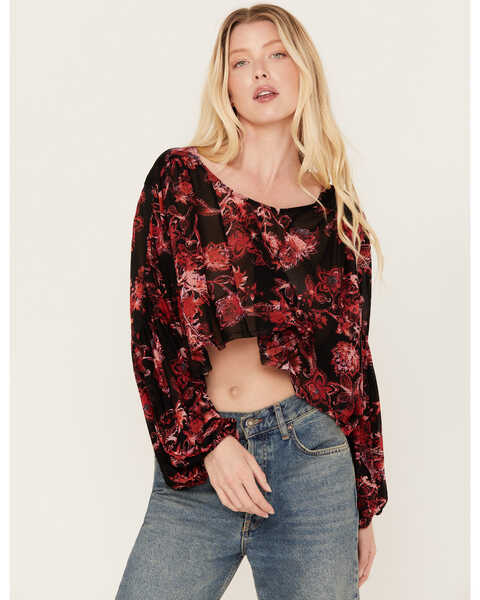 Free People Women's Up For Anything Western Shirt, Black/red, hi-res