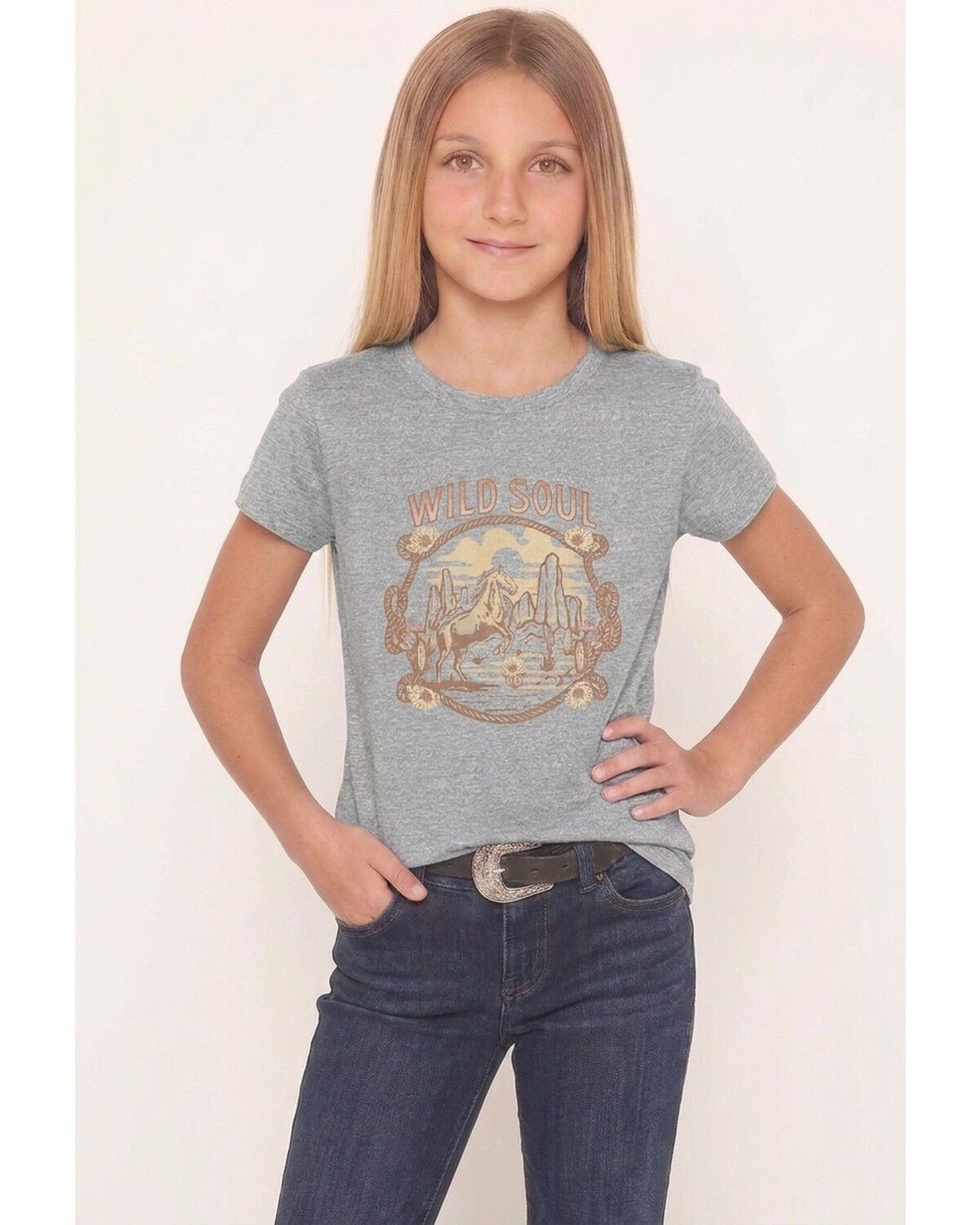 Image #1 - Americana Girls' Wild Horse Short Sleeve Graphic Tee, Multi, hi-res