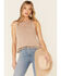 Very J Women's Tassel Trim Knit Sweater Tank Top, Taupe, hi-res