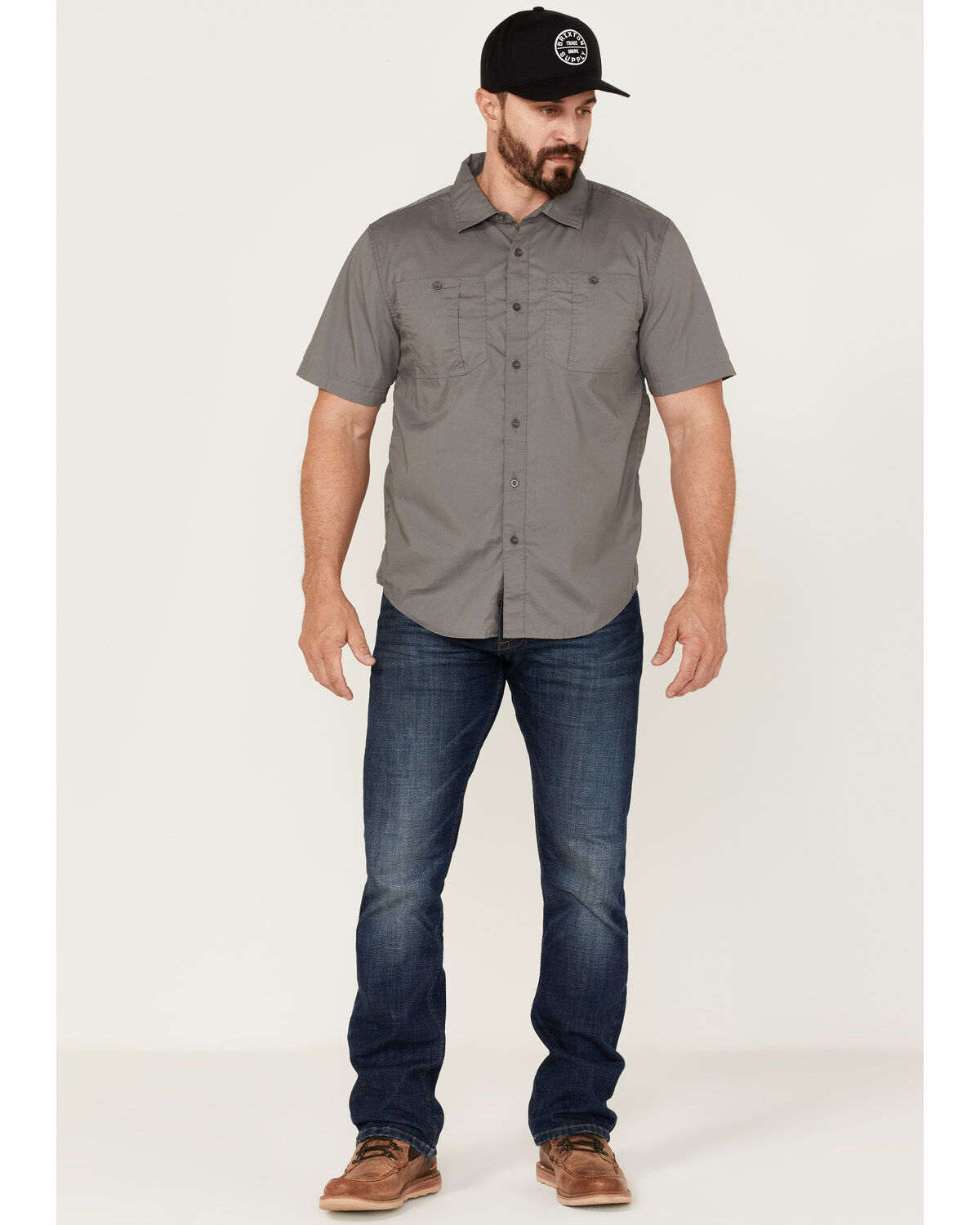 Image #2 - Brixton Men's Charter Solid Utility Button Down Western Shirt, Grey, hi-res
