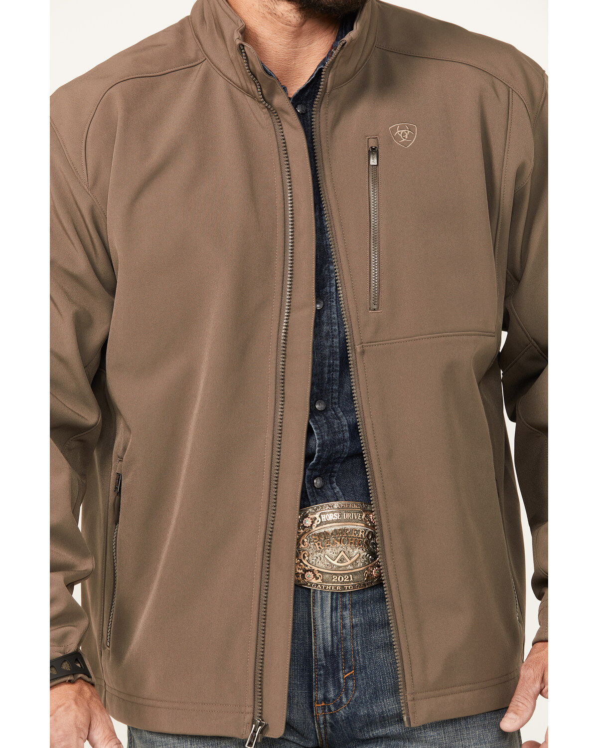 Image #3 - Ariat Men's Logo 2.0 Softshell Jacket - Tall, Taupe, hi-res