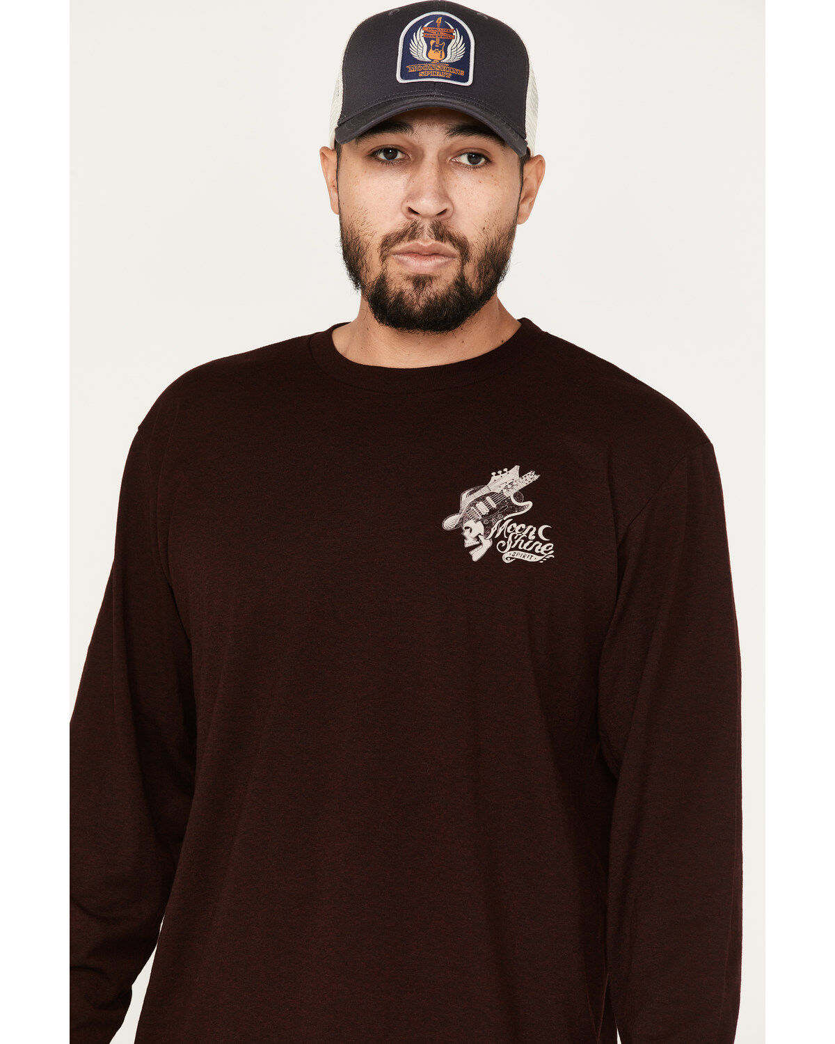 Image #2 - Moonshine Spirit Men's Guitar Floral Print Long Sleeve T-Shirt, Burgundy, hi-res