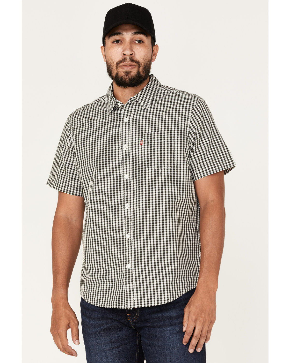 Image #1 - Levi's Men's Classic 1 Pocket Checker Short Sleeve Button Down Shirt, Navy, hi-res