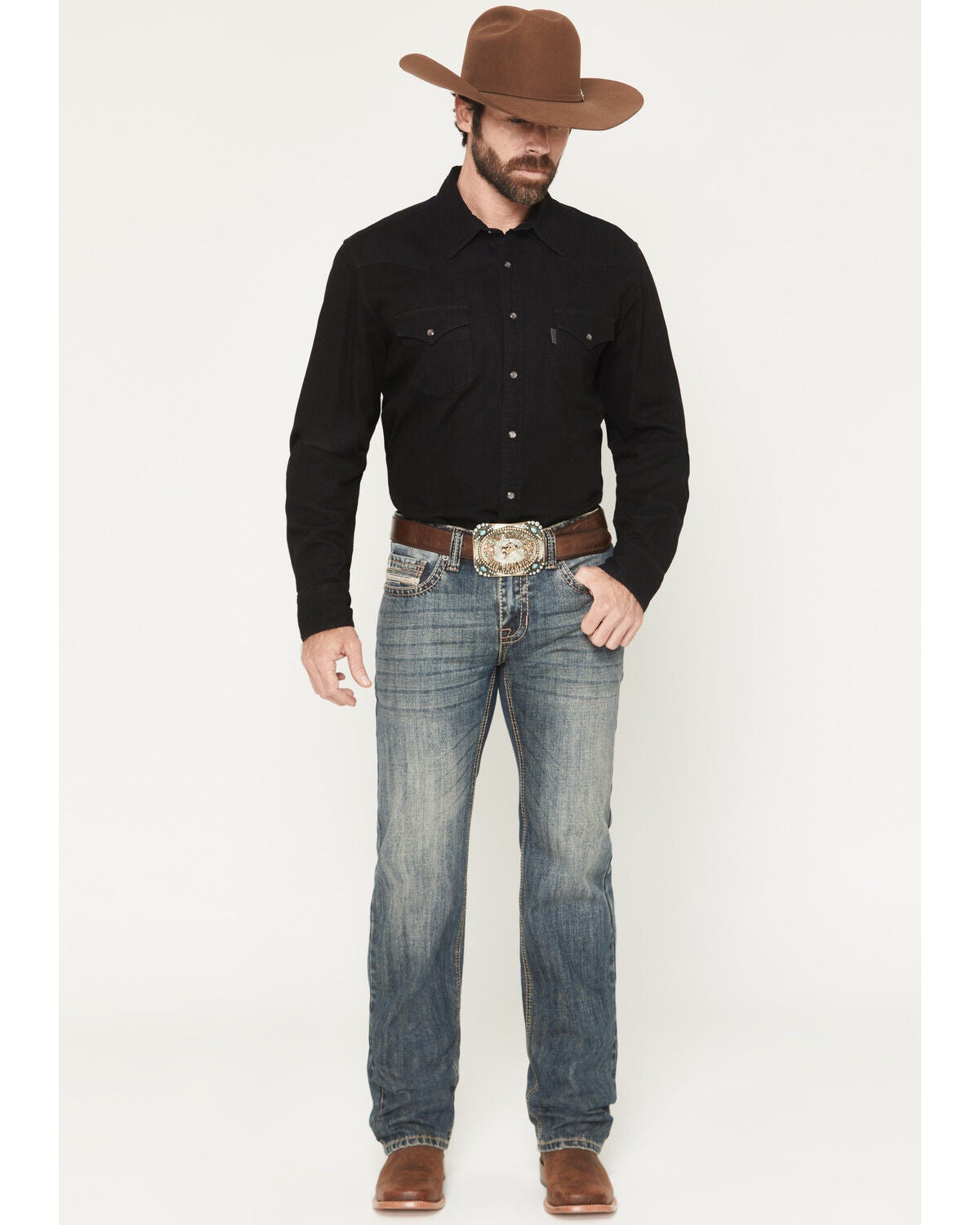 Rock & Roll Denim Men's Medium Wash Pistol Straight Denim Jeans, Medium Wash, hi-res