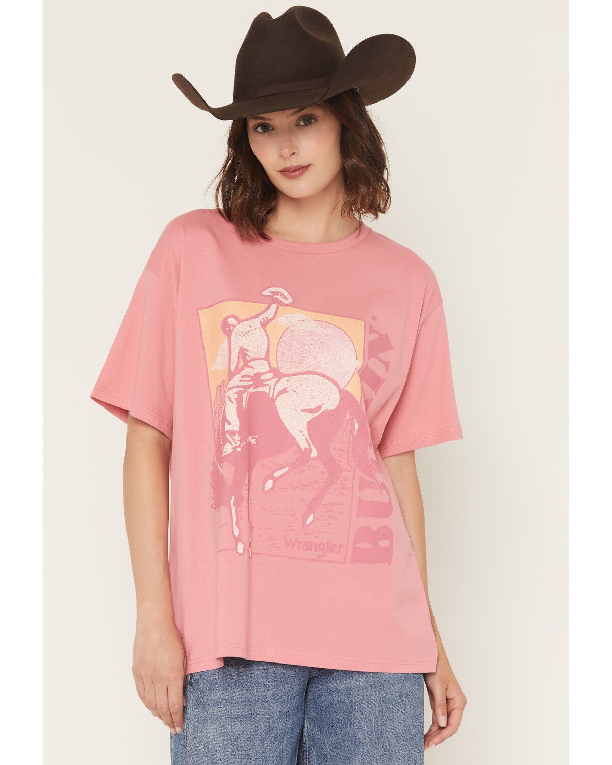 Wrangler Retro Women's Buckin' Short Sleeve Graphic Tee, Pink, hi-res