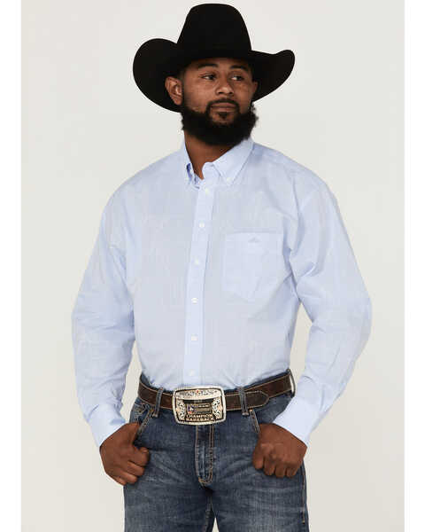 Image #1 - Resistol Men's Bell Solid Long Sleeve Button Down Western Shirt , Light Blue, hi-res