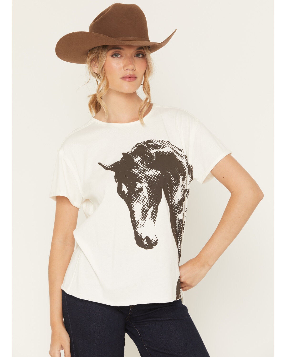 Shyanne Women's Horse Pixel Short Sleeve Graphic Tee, Cream, hi-res