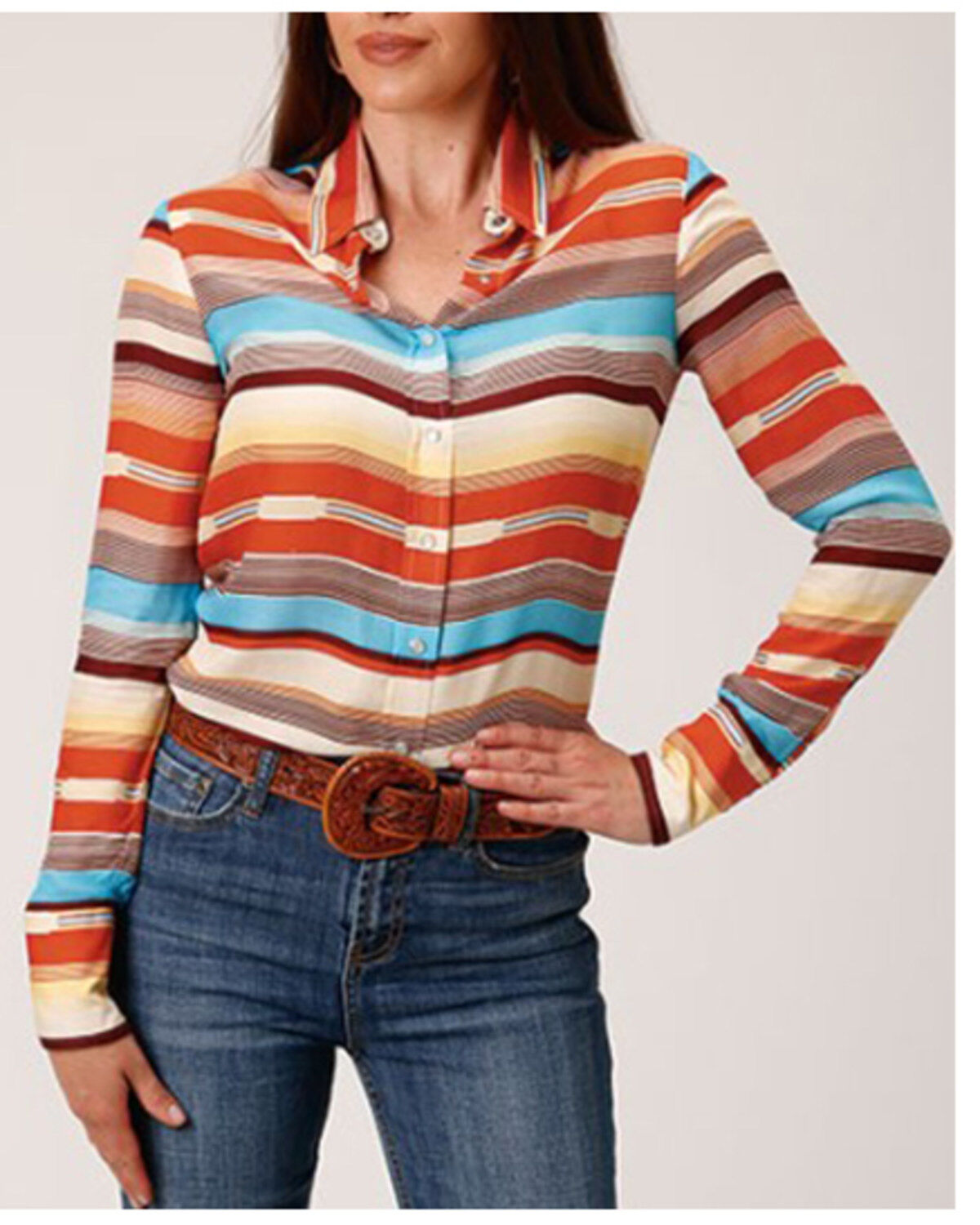 Image #1 - Stetson Women's Serape Striped Long Sleeve Snap Western Shirt, Multi, hi-res