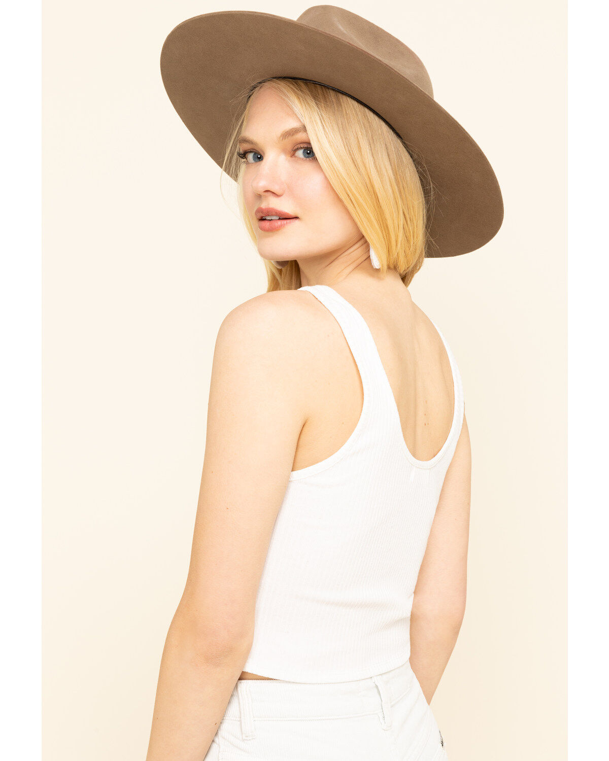 Image #2 - Miss Me Women's Ivory Ribbed Button Crop Top, , hi-res