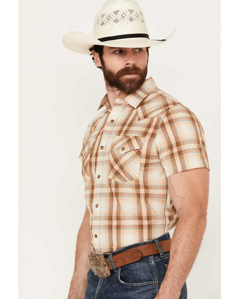 Image #2 - Pendleton Men's Frontier Plaid Print Short Sleeve Snap Western Shirt, Tan, hi-res