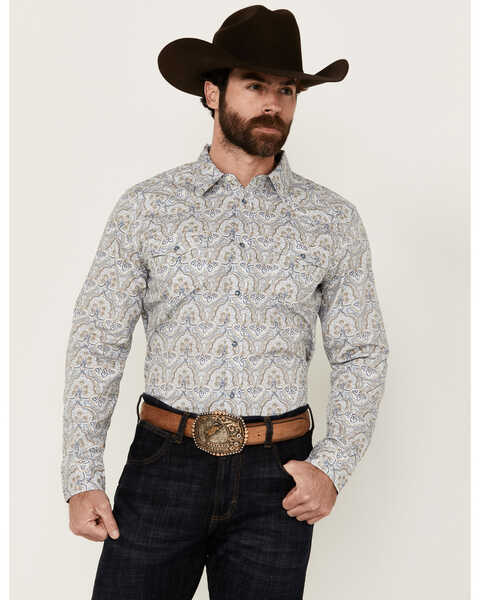 Cody James Men's Railroad Paisley Print Long Sleeve Snap Western Shirt - Tall , Cream, hi-res