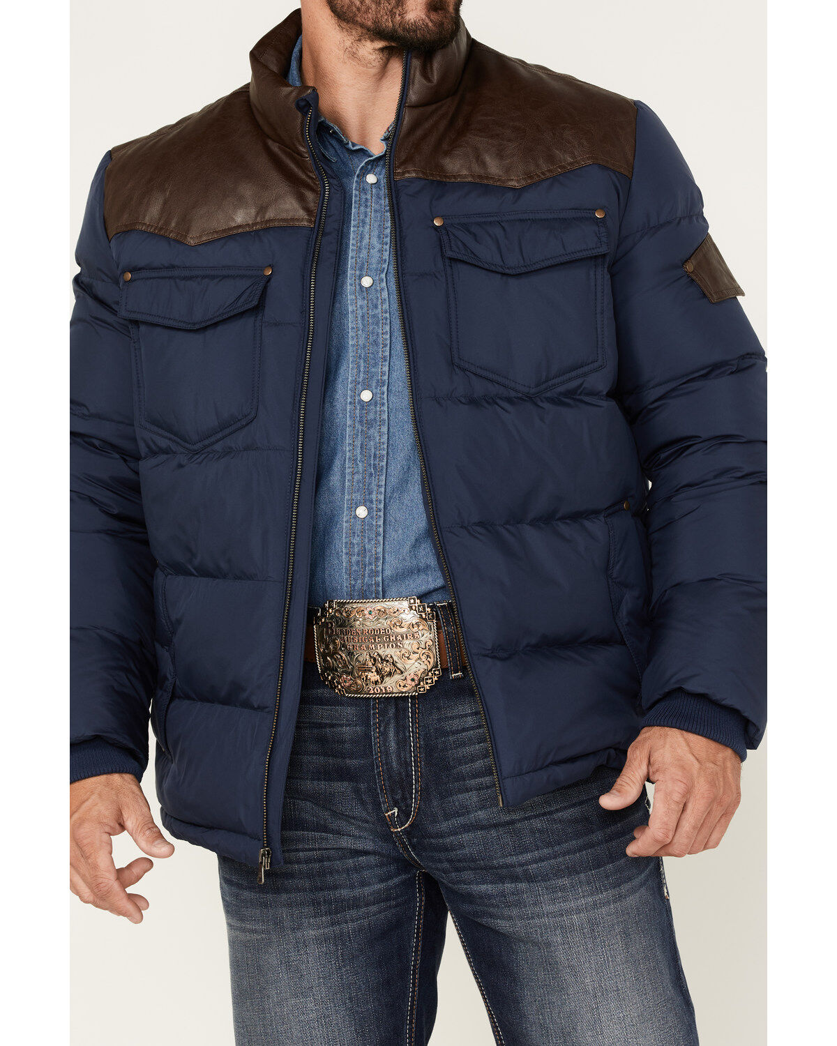 Image #3 - Cody James Men's Belmont Western Puffer Coat, Navy, hi-res
