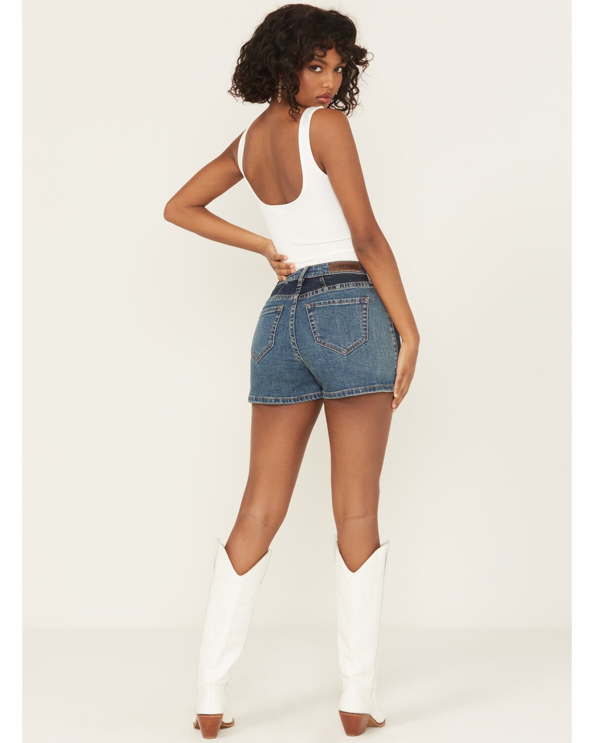 Image #3 - Rock & Roll Denim Women's Medium Wash High Rise Two-Toned Denim Shorts, Medium Wash, hi-res