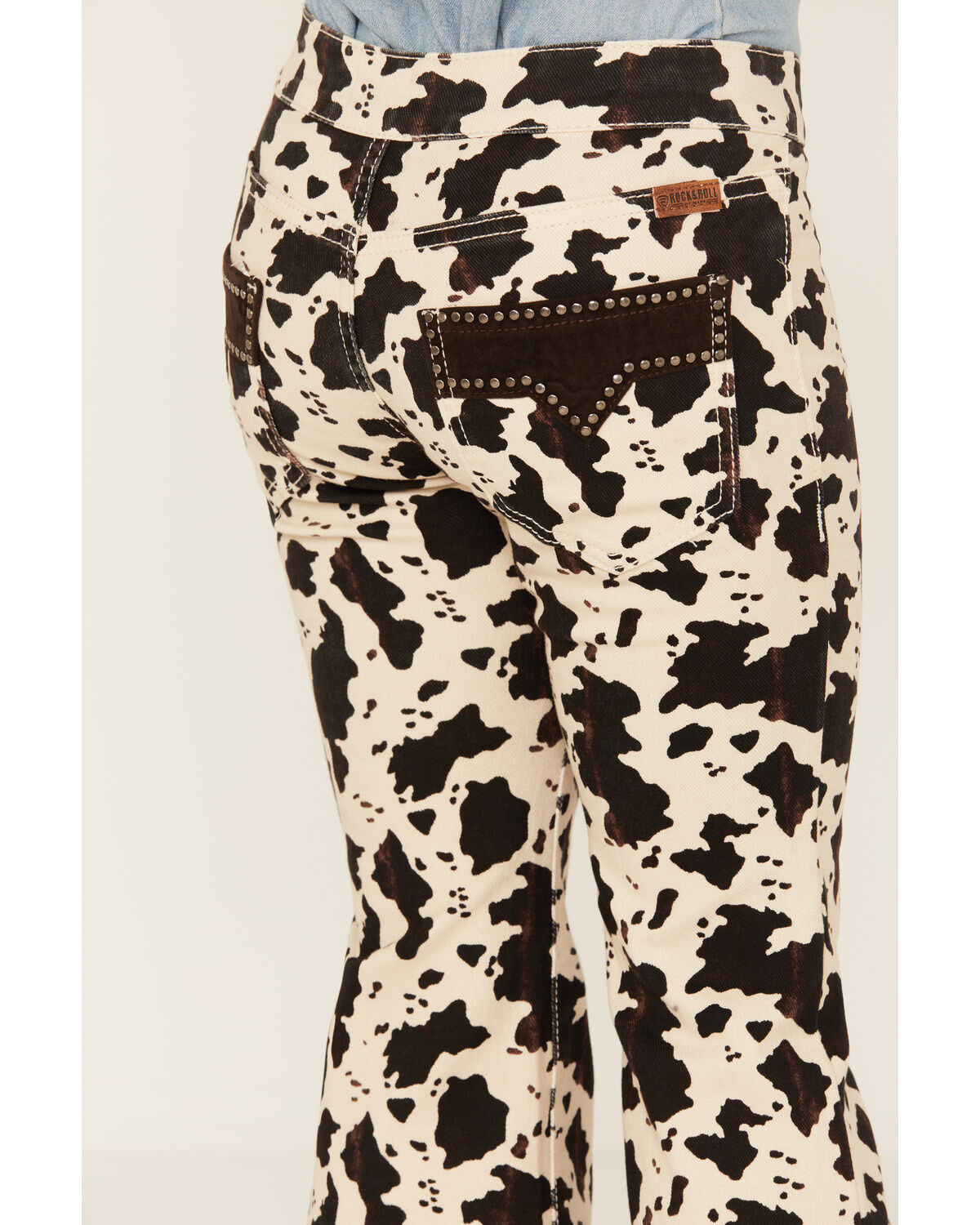 Image #4 - Rock & Roll Denim Girls' Cow Print Bargain Button Stretch Flare Jeans, Multi, hi-res