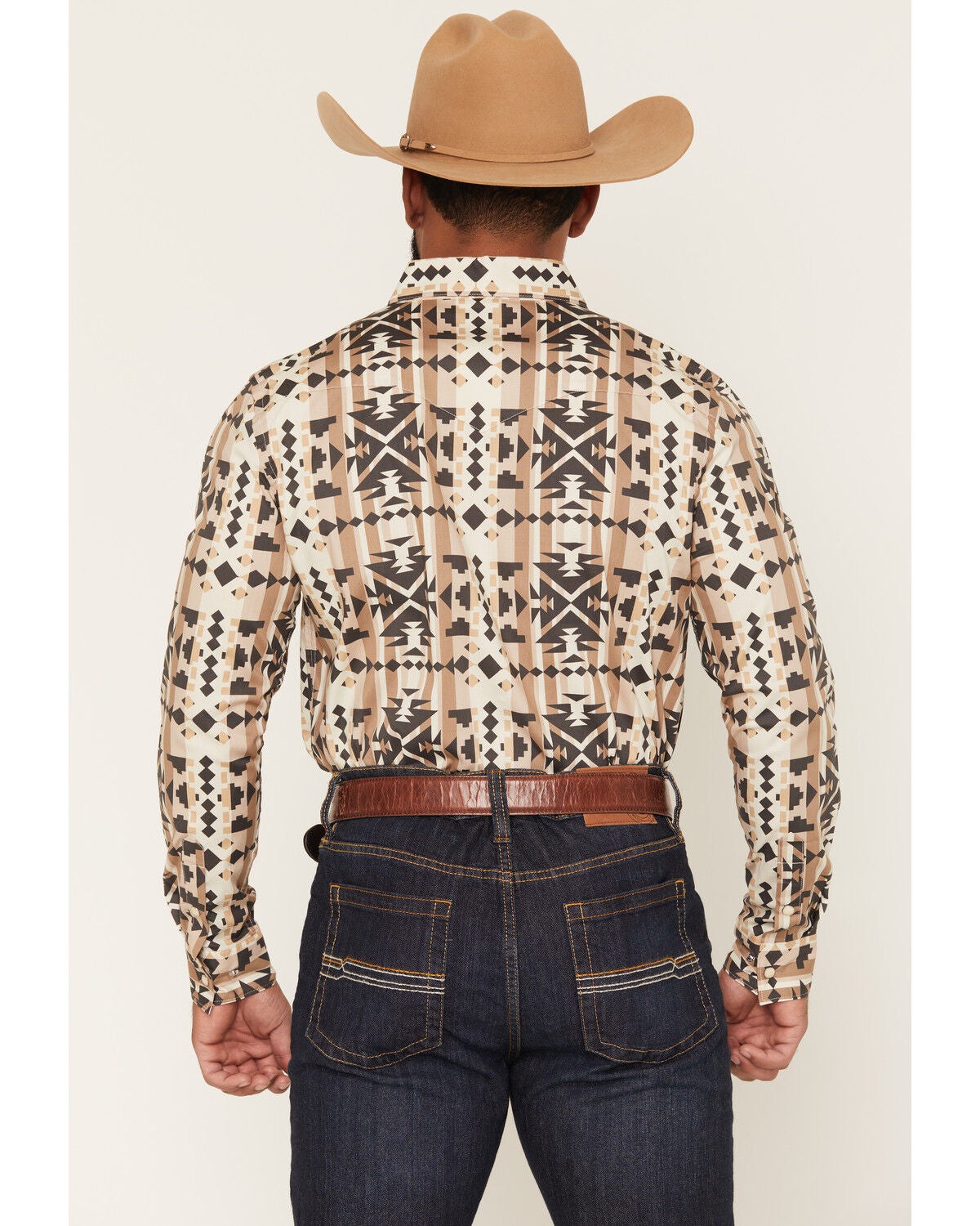 Image #4 - Panhandle Slim Men's Southwestern Print Long Sleeve Snap Stretch Western Shirt, Brown, hi-res