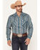 Image #1 - Ely Walker Men's Striped Long Sleeve Pearl Snap Western Shirt, Dark Teal, hi-res