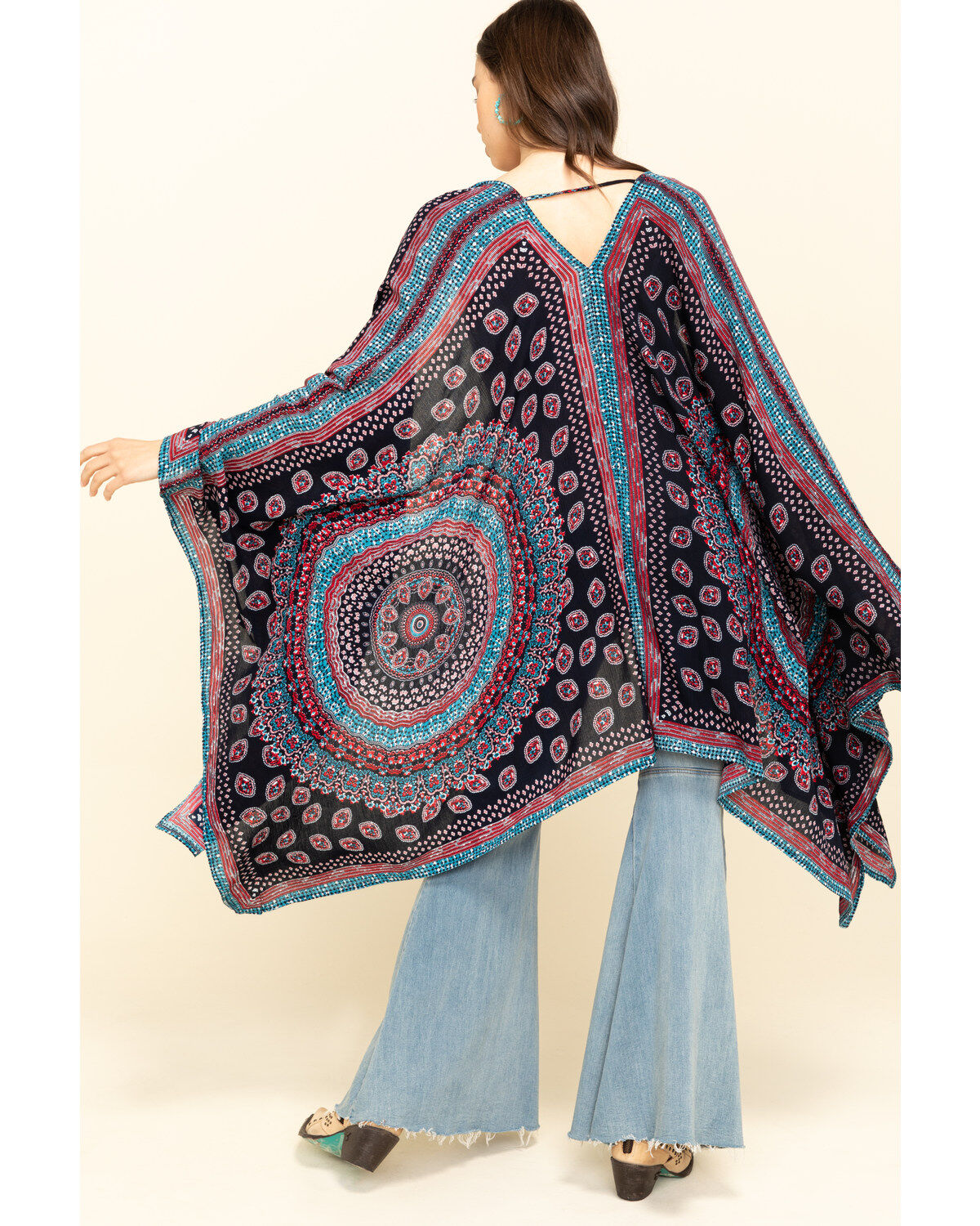 Image #4 - Patrons of Peace Women's Navy Americana Print Kimono, , hi-res