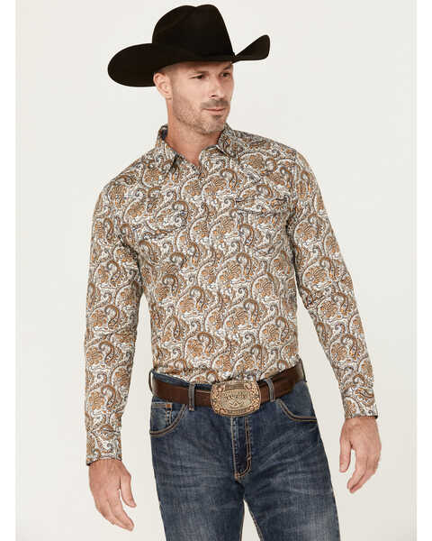 Image #1 - Cody James Men's Gold Dust Paisley Print Long Sleeve Snap Western Shirt, White, hi-res