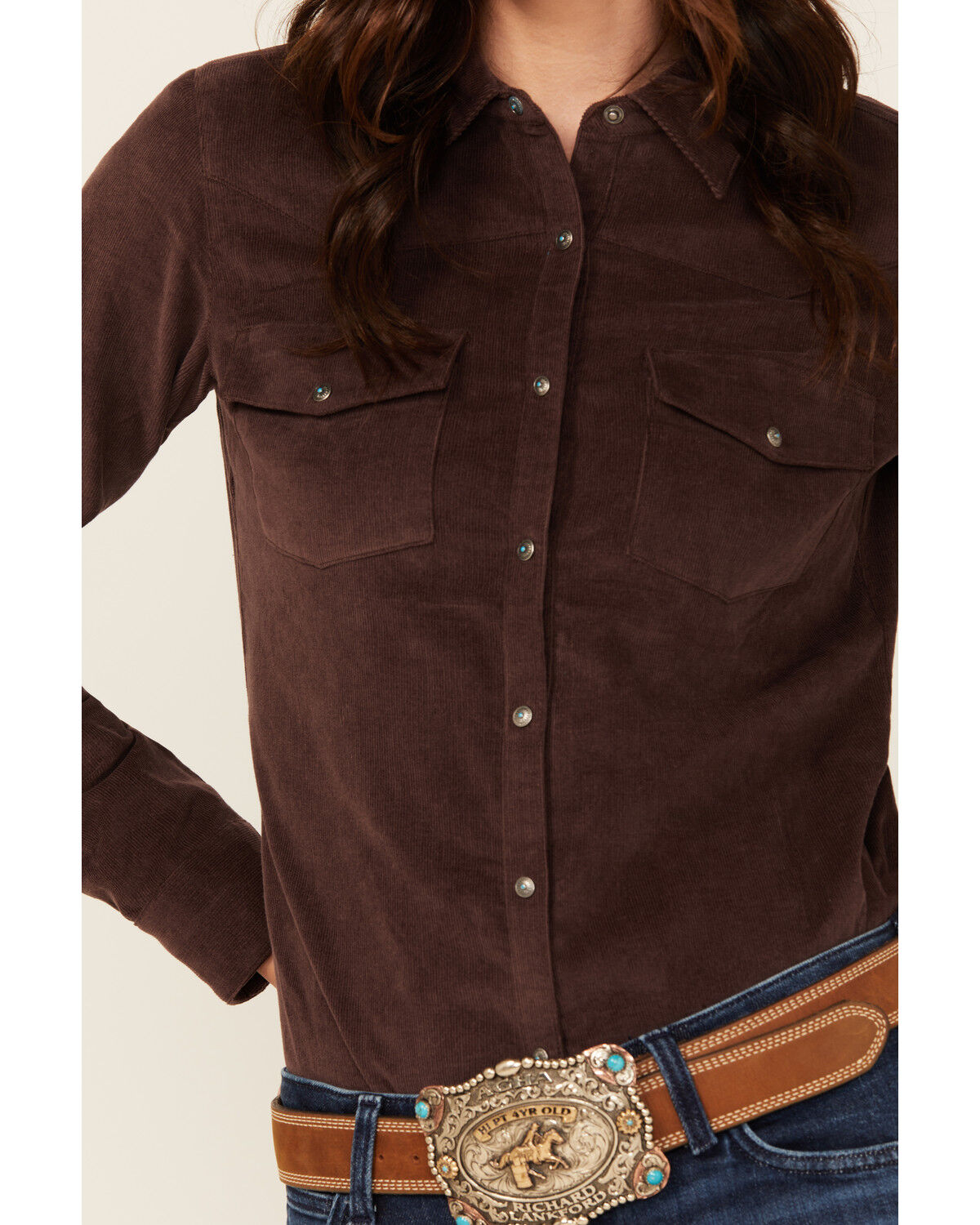Image #3 - Shyanne Women's Wale Corduroy Long Sleeve Snap Western Shirt, Chocolate, hi-res