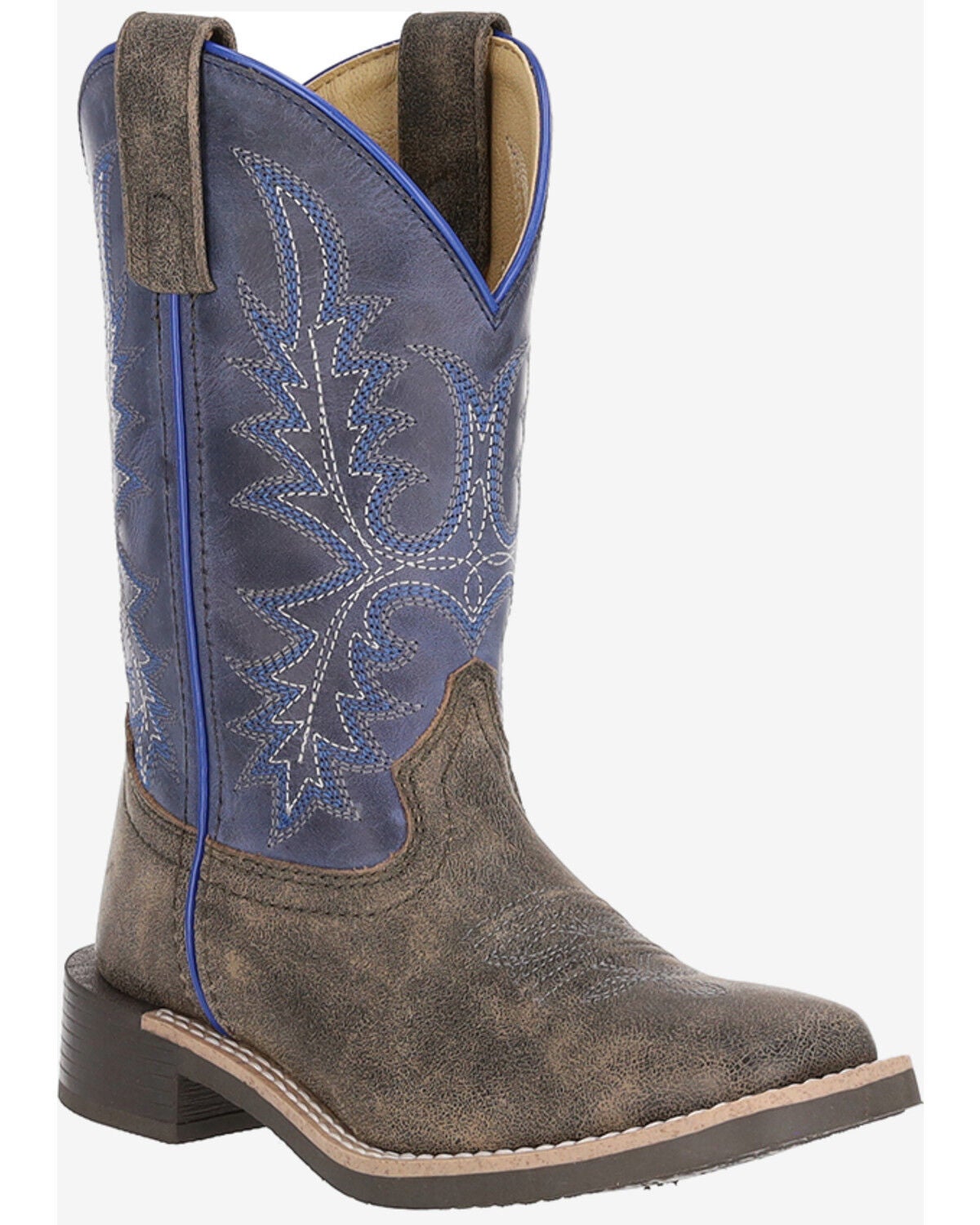 Image #1 - Old West Boys' Harrison Western Boots - Broad Square Toe, Blue, hi-res