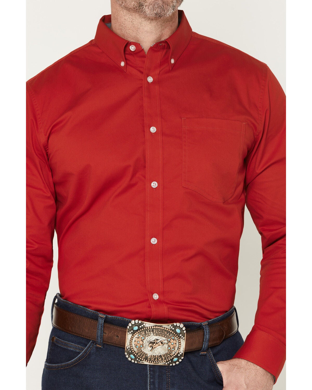 Image #3 - Cody James Men's Performance Twill Solid Long Sleeve Button-Down Stretch Western Shirt - Big, Medium Red, hi-res