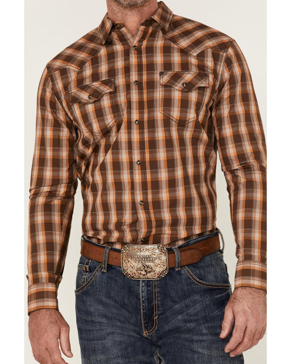 Image #3 - Cody James Men's Weekender Plaid Long Sleeve Snap Western Shirt, Brown, hi-res