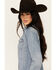 Image #2 - Stetson Women's Medium Wash Embroidered Cowboy Long Sleeve Pearl Snap Denim Shirt, Blue, hi-res