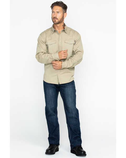 Image #6 - Hawx Men's Khaki Twill Snap Long Sleeve Western Work Shirt - Big , Beige/khaki, hi-res