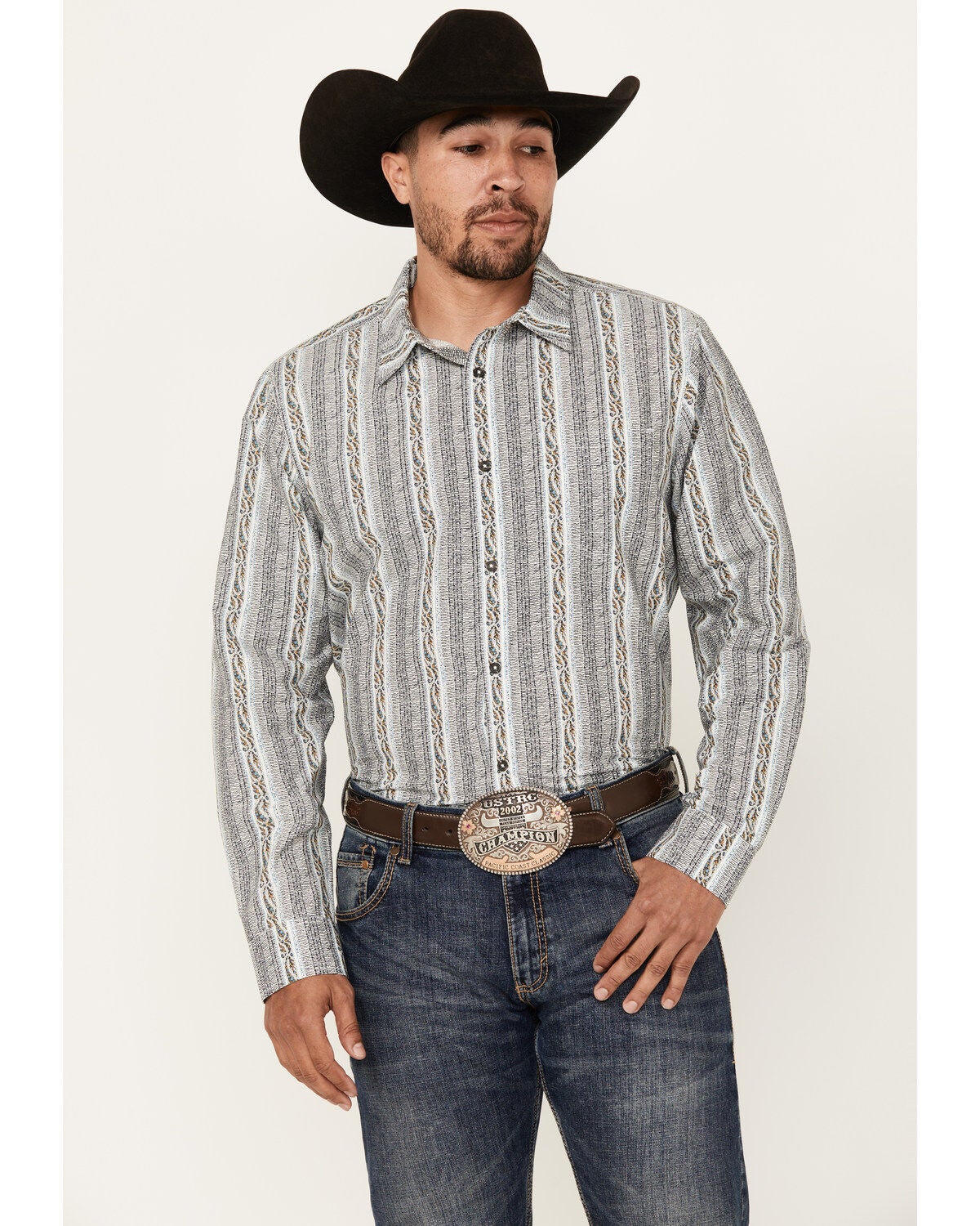 Gibson Trading Co Men's Rough Road Striped Print Long Sleeve Button-Down Western Shirt, White, hi-res